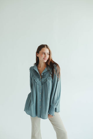 Deep Sage Embroidered Blouse