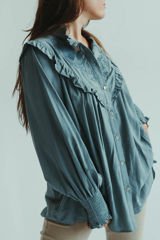 Deep Sage Embroidered Blouse