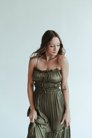 Olive Satin Maxi