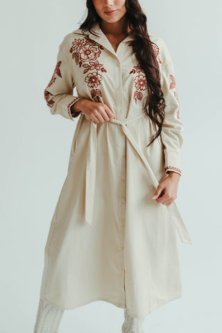 Embroidered Beige Trench
