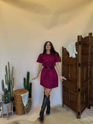 Poplin Plum Mini Dress