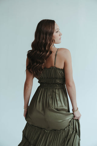 Olive Satin Maxi