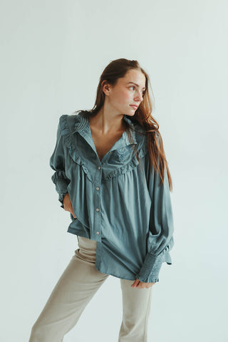 Deep Sage Embroidered Blouse
