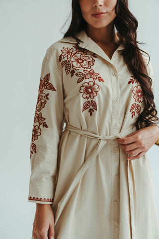 Embroidered Beige Trench
