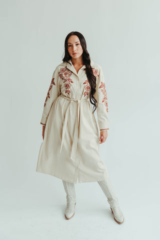 Embroidered Beige Trench
