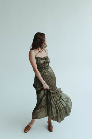 Olive Satin Maxi