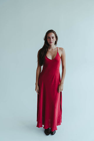 The Elsa Dress Red | Silky Slip Midi Dress The Elsa Dress Red | Silky Slip Midi Dress