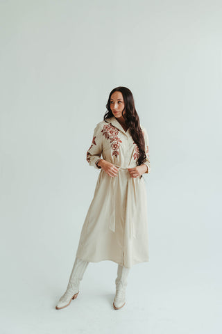 Embroidered Beige Trench