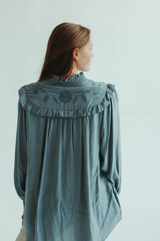 Deep Sage Embroidered Blouse