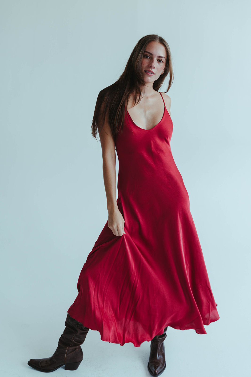 The Elsa Dress Red | Silky Slip Midi Dress | Weswyn Roe The Elsa Dress Red | Silky Slip Midi Dress | Weswyn Roe